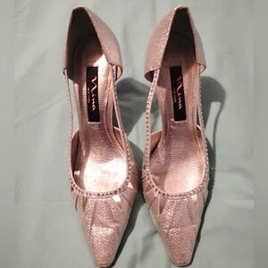 🥈 EUC Womens Silver Glittery Sexy High Heels Homecoming Prom Anniversary 6M